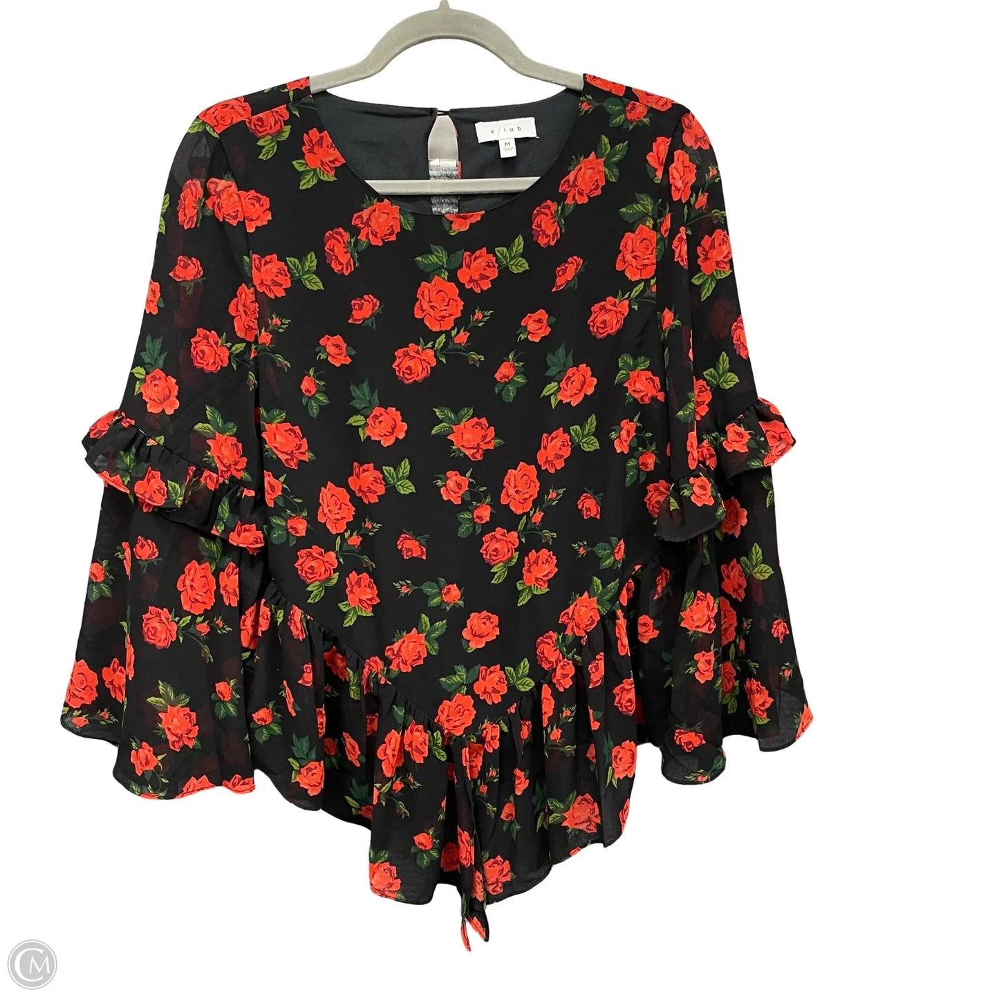 Blouse Long Sleeve By Clothes Mentor In Black & Red, Size: M