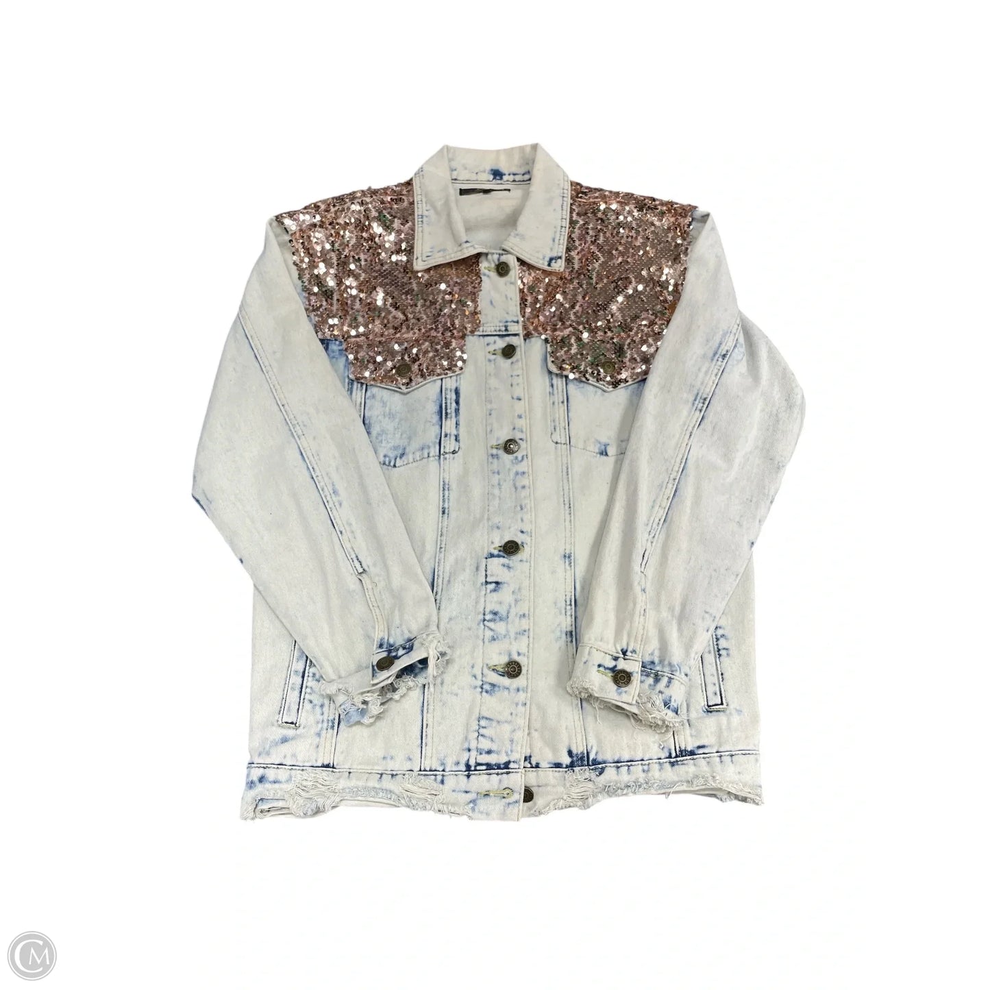 Jacket Denim By Lucky & Blessed In Blue & Pink, Size: M