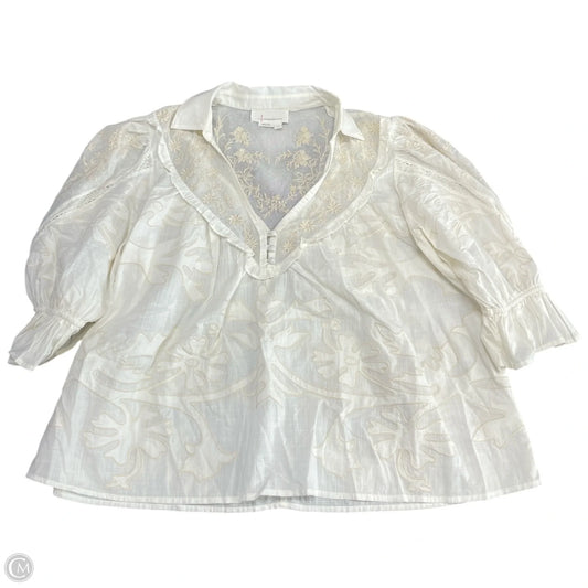 Blouse Short Sleeve By Anthropologie In Cream, Size: M