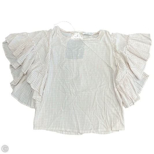 Blouse Short Sleeve By Chelsea And Theodore In Beige, Size: L