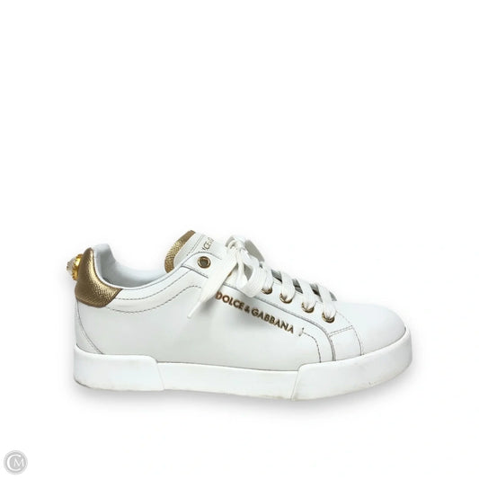 Shoes Luxury Designer By Dolce And Gabbana In Gold & White, Size: 7.5
