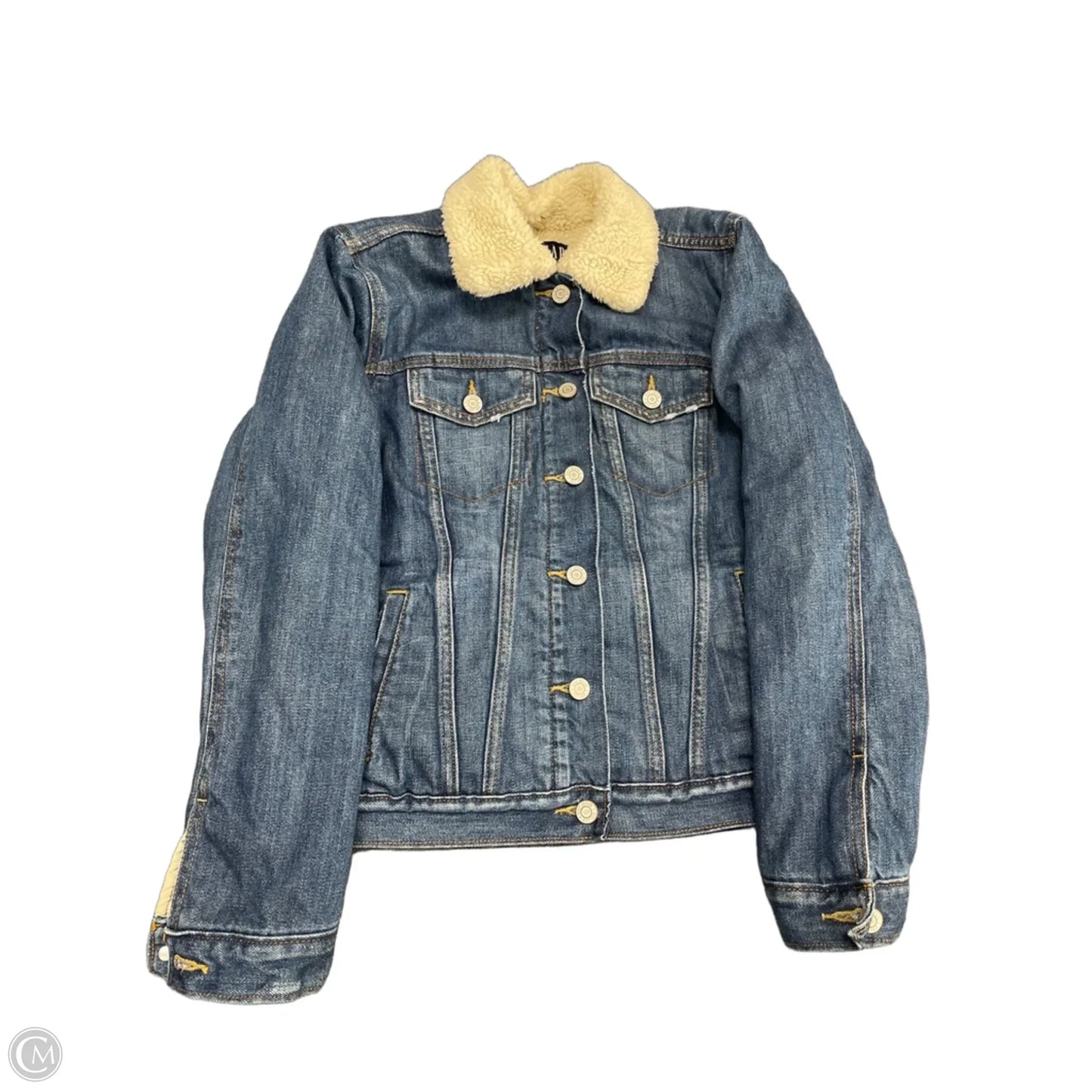 Jacket Denim By Gap In Blue & Cream, Size: M