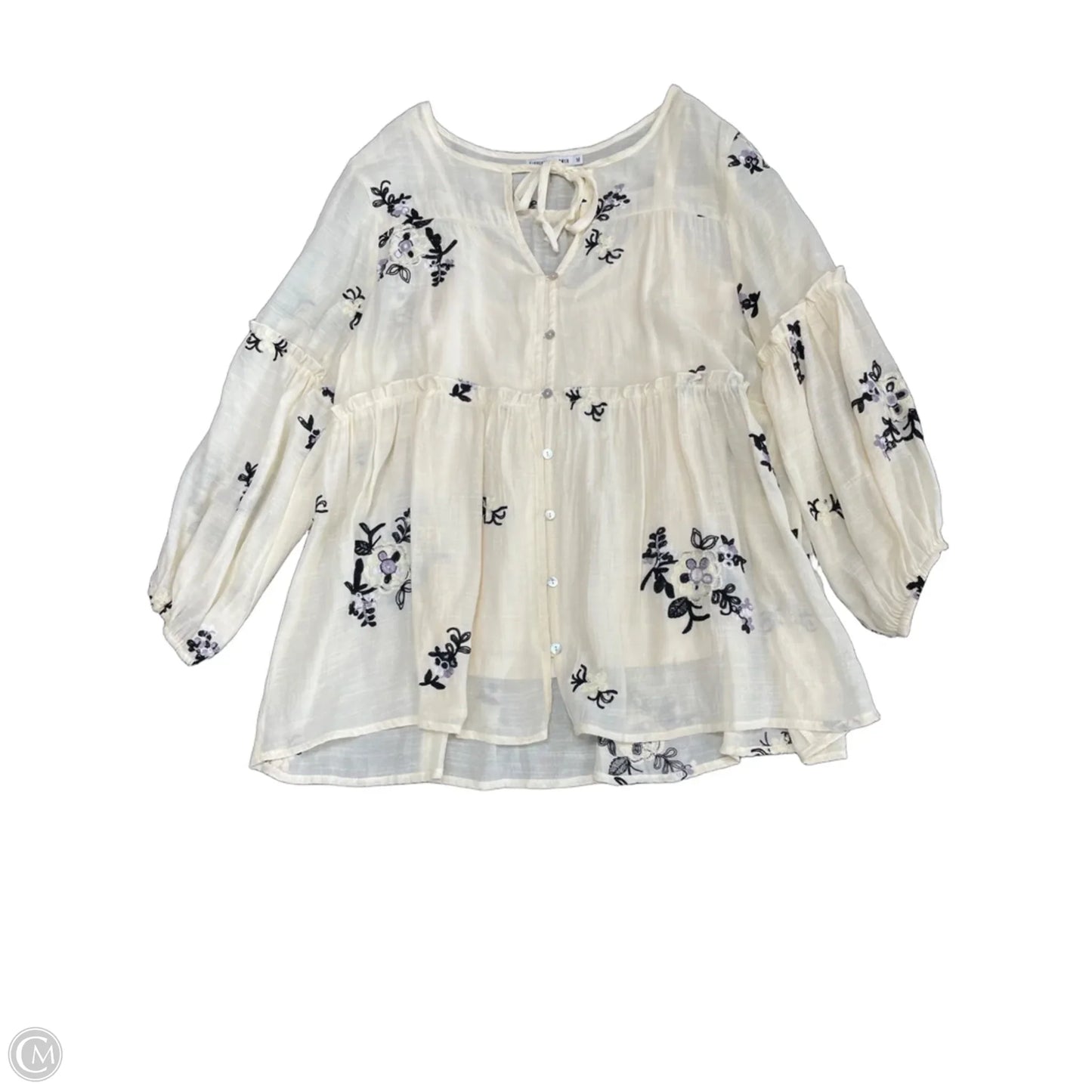 Blouse Long Sleeve By Figuero & Flower In Black & Cream, Size: M