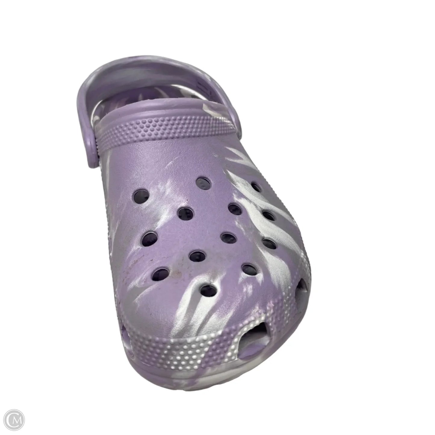 Shoes Flats By Crocs In Purple & White, Size: 7