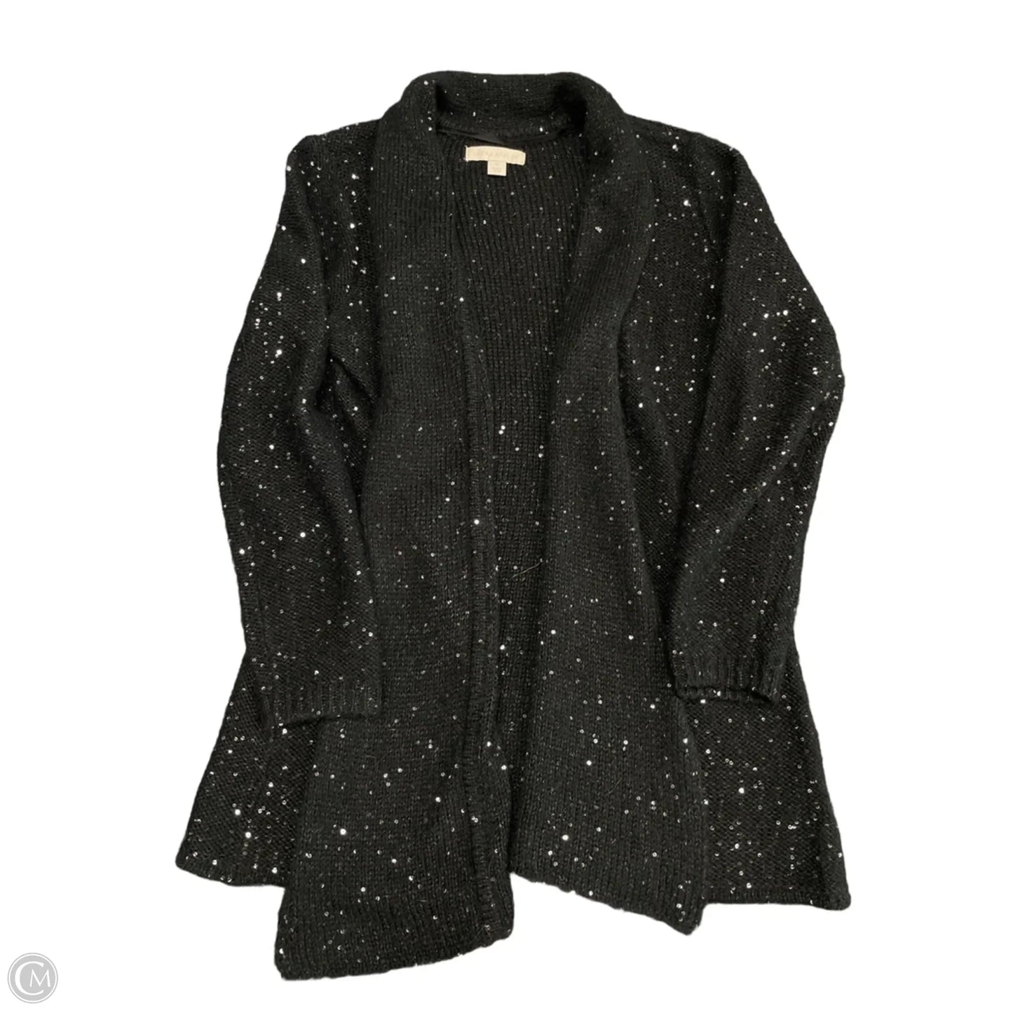 Sweater Cardigan By Laura Ashley In Black & Silver, Size: M