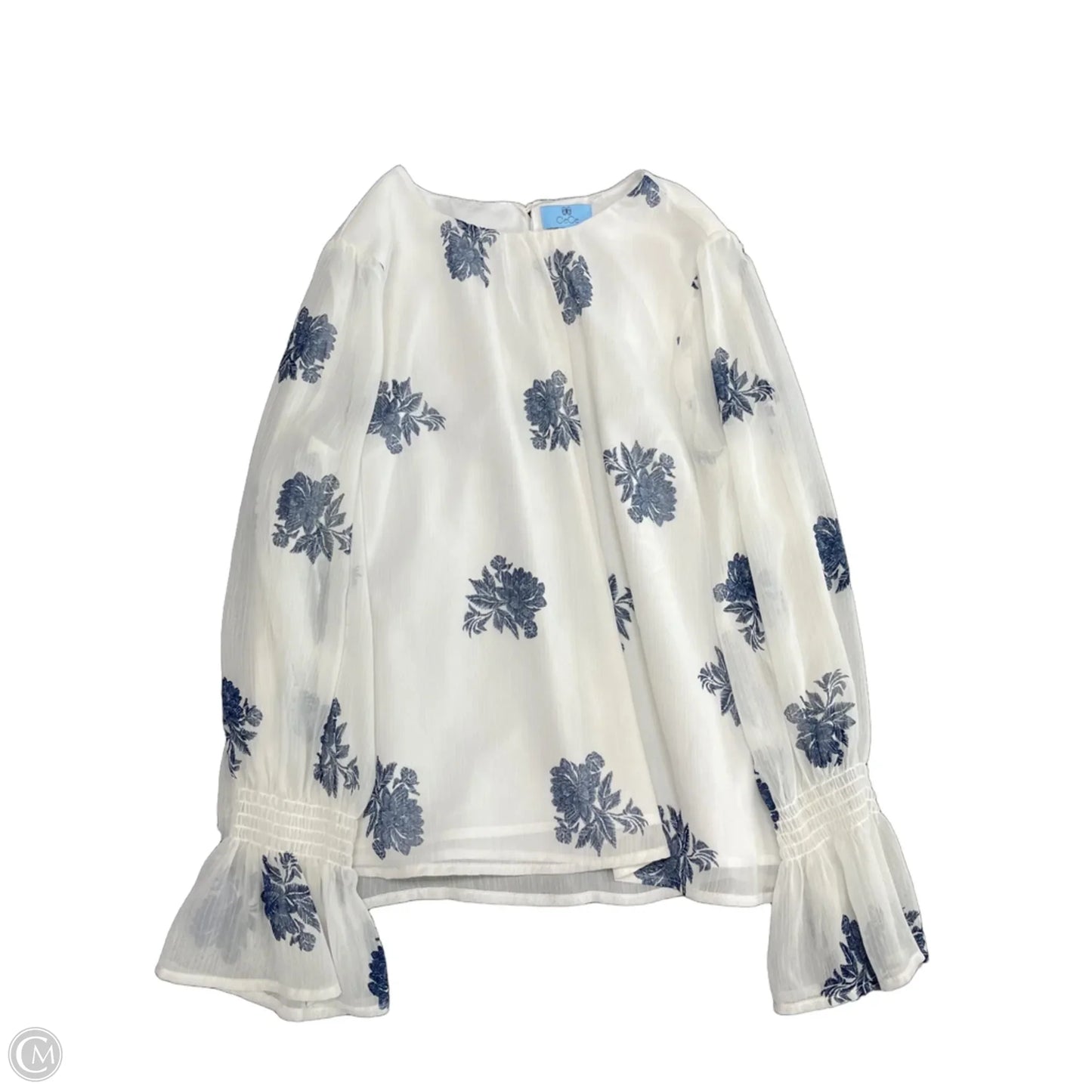 Blouse Long Sleeve By Cece In Blue & White, Size: L