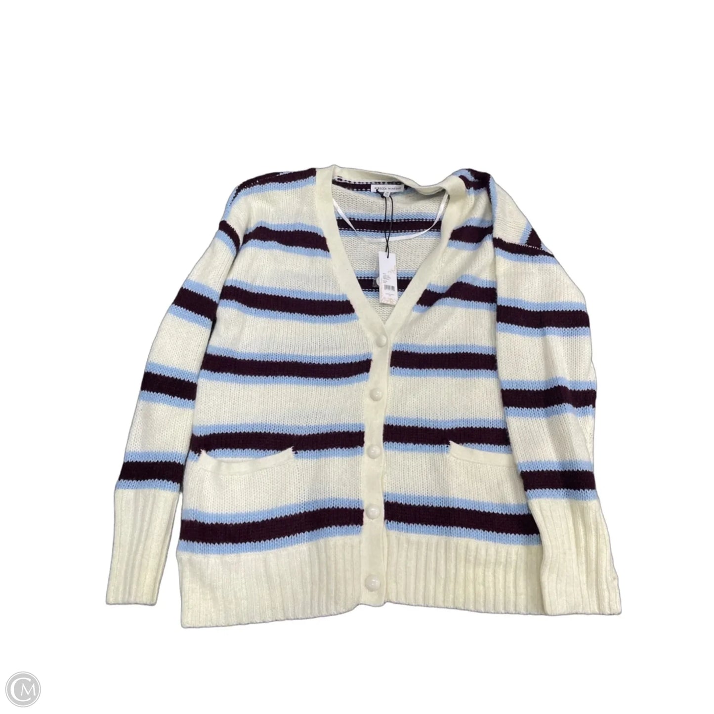 Sweater Cardigan By Rebecca Minkoff In Blue & Cream, Size: 1x