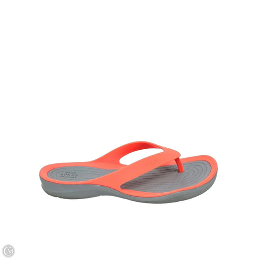 Sandals Flip Flops By Crocs In Grey & Orange, Size: 6