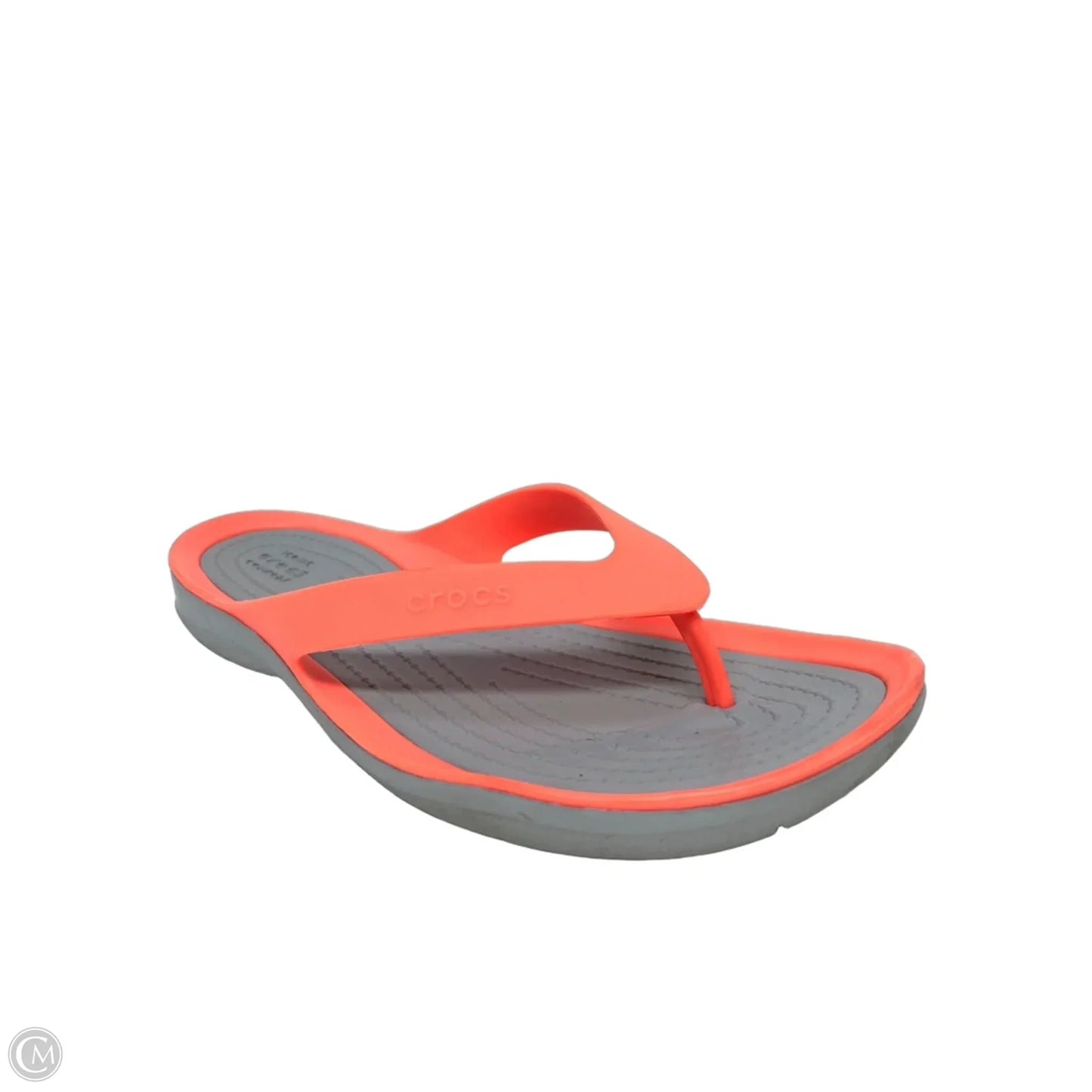 Sandals Flip Flops By Crocs In Grey & Orange, Size: 6