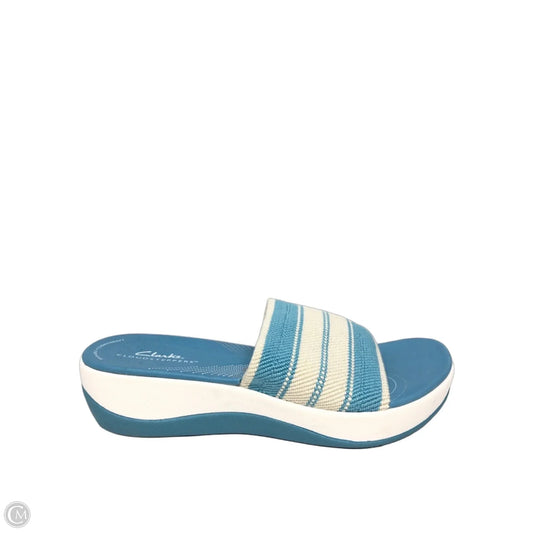 Sandals Heels Wedge By Clarks In Blue & White, Size: 7