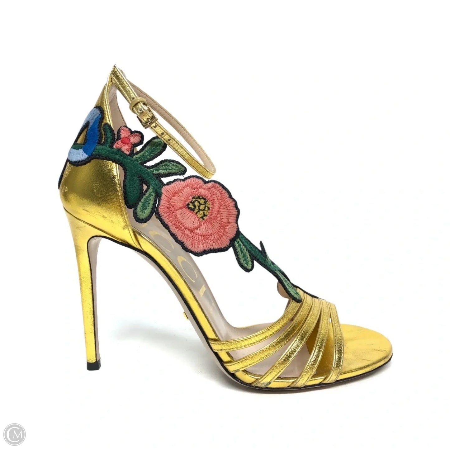 Sandals Luxury Designer By Gucci In Gold, Size: 8.5