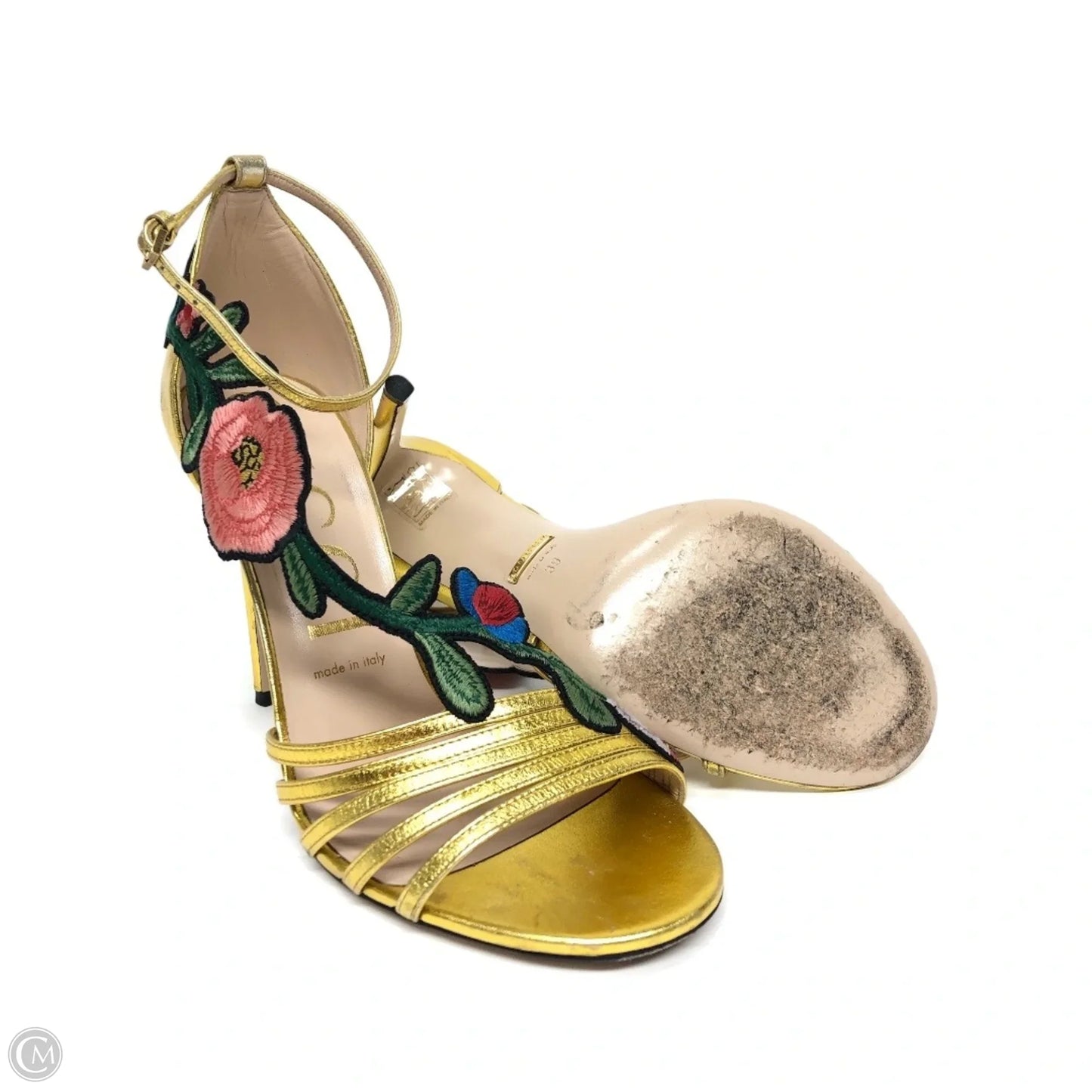 Sandals Luxury Designer By Gucci In Gold, Size: 8.5