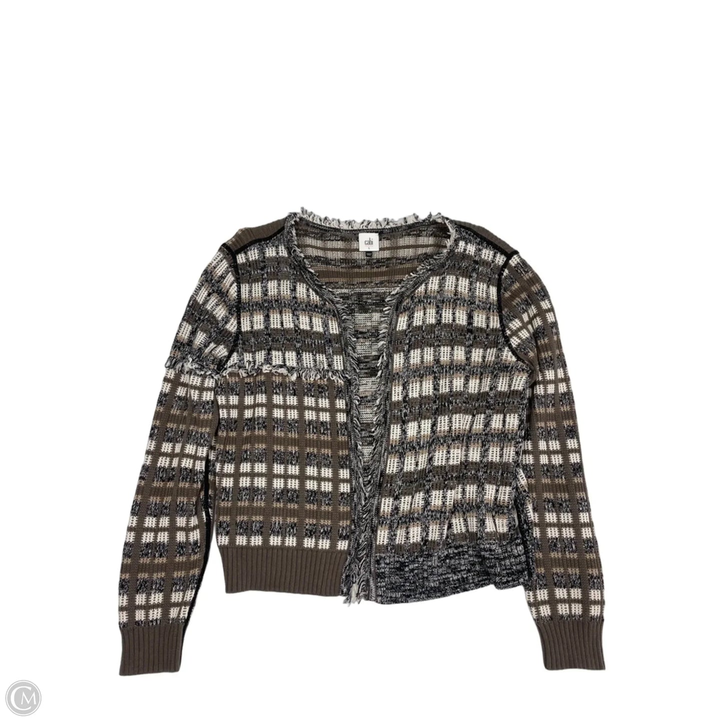 Sweater Cardigan By Cabi In Plaid Pattern, Size: L