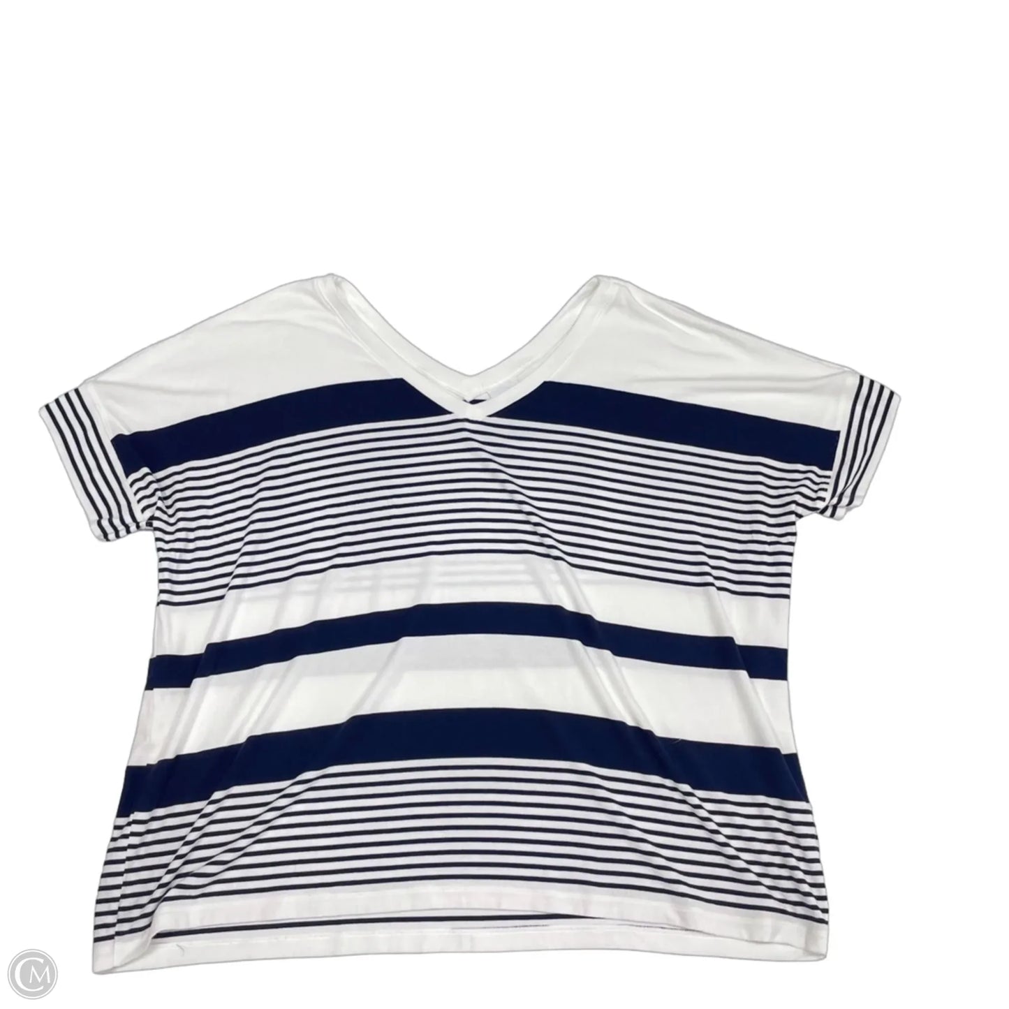 Top Short Sleeve By Cabi In Blue & White, Size: M