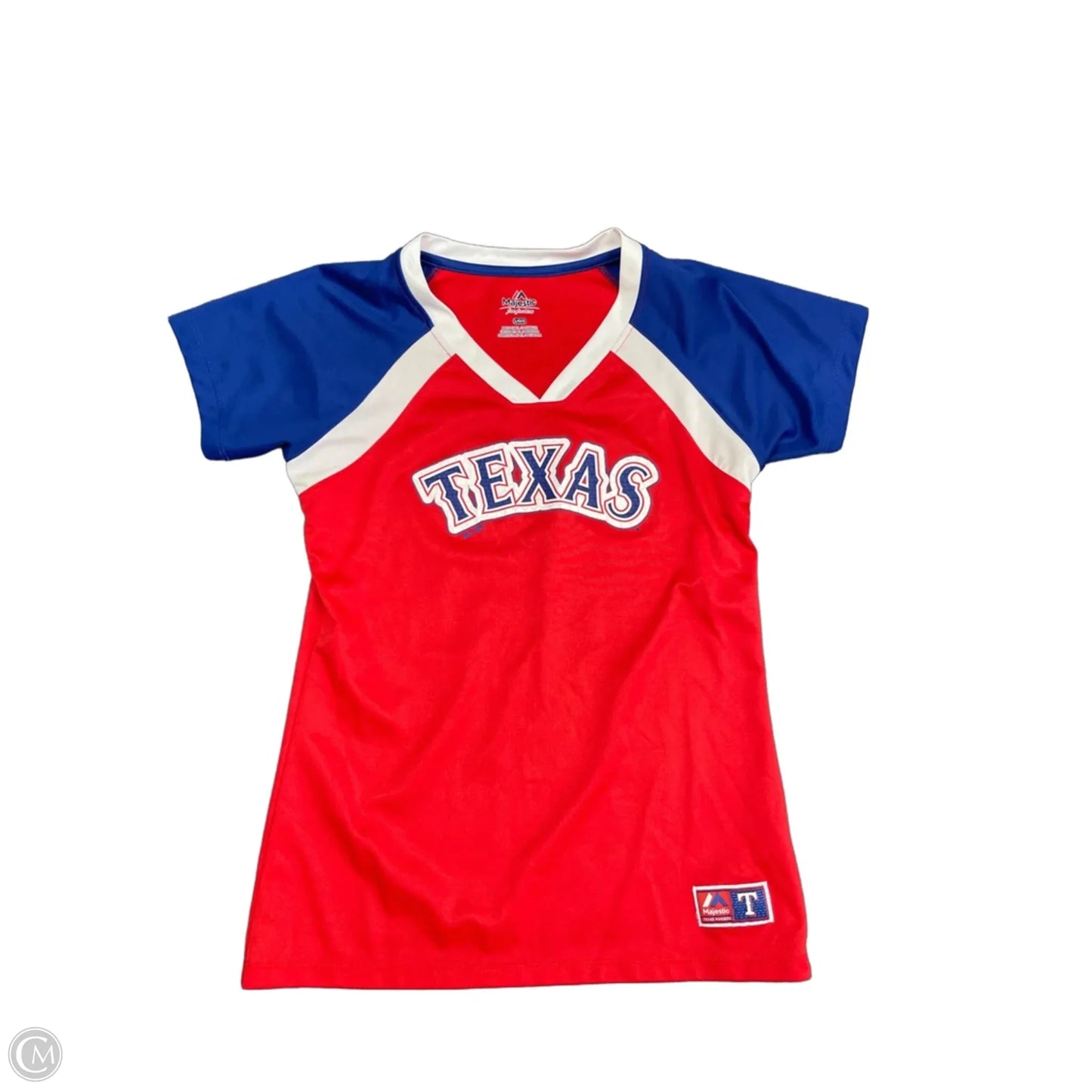 Top Short Sleeve By Majestic In Blue & Red & White, Size: L