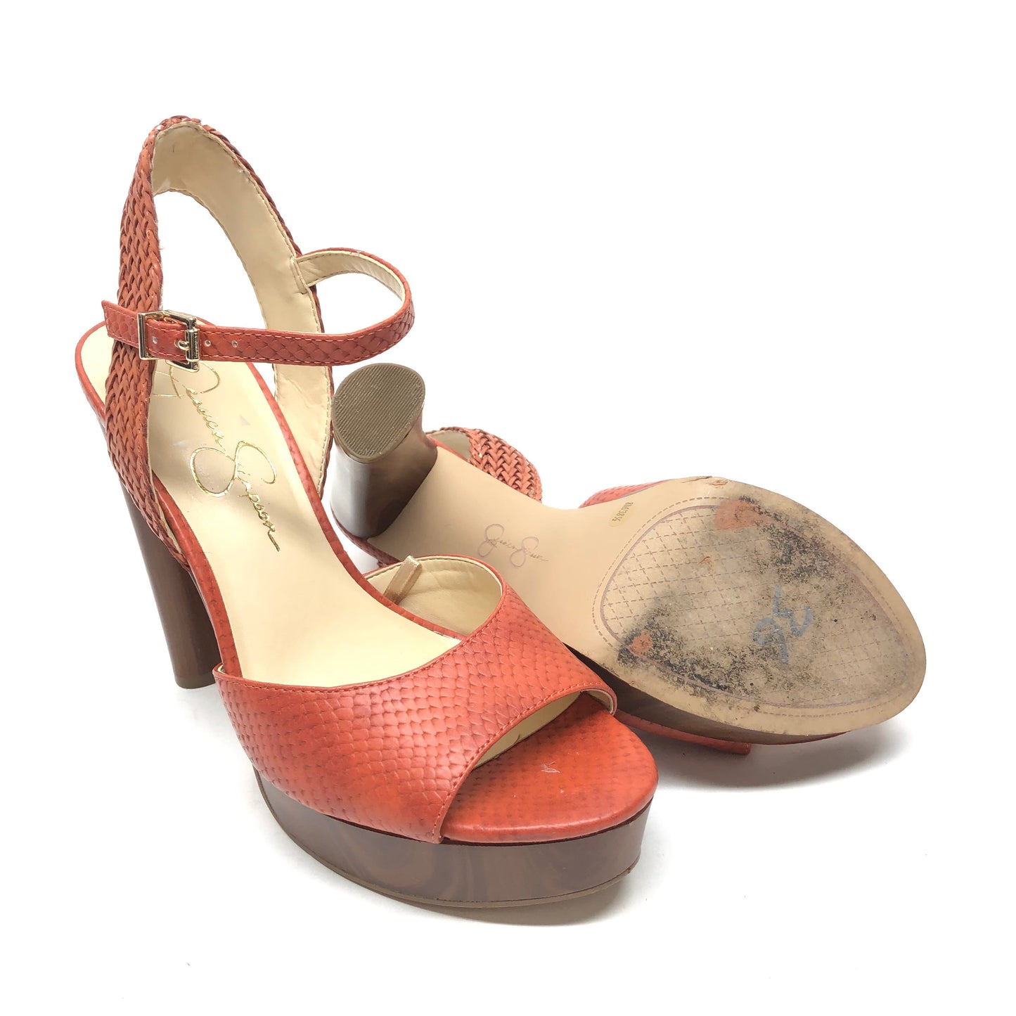 Orange Shoes Heels Block Jessica Simpson, Size 8