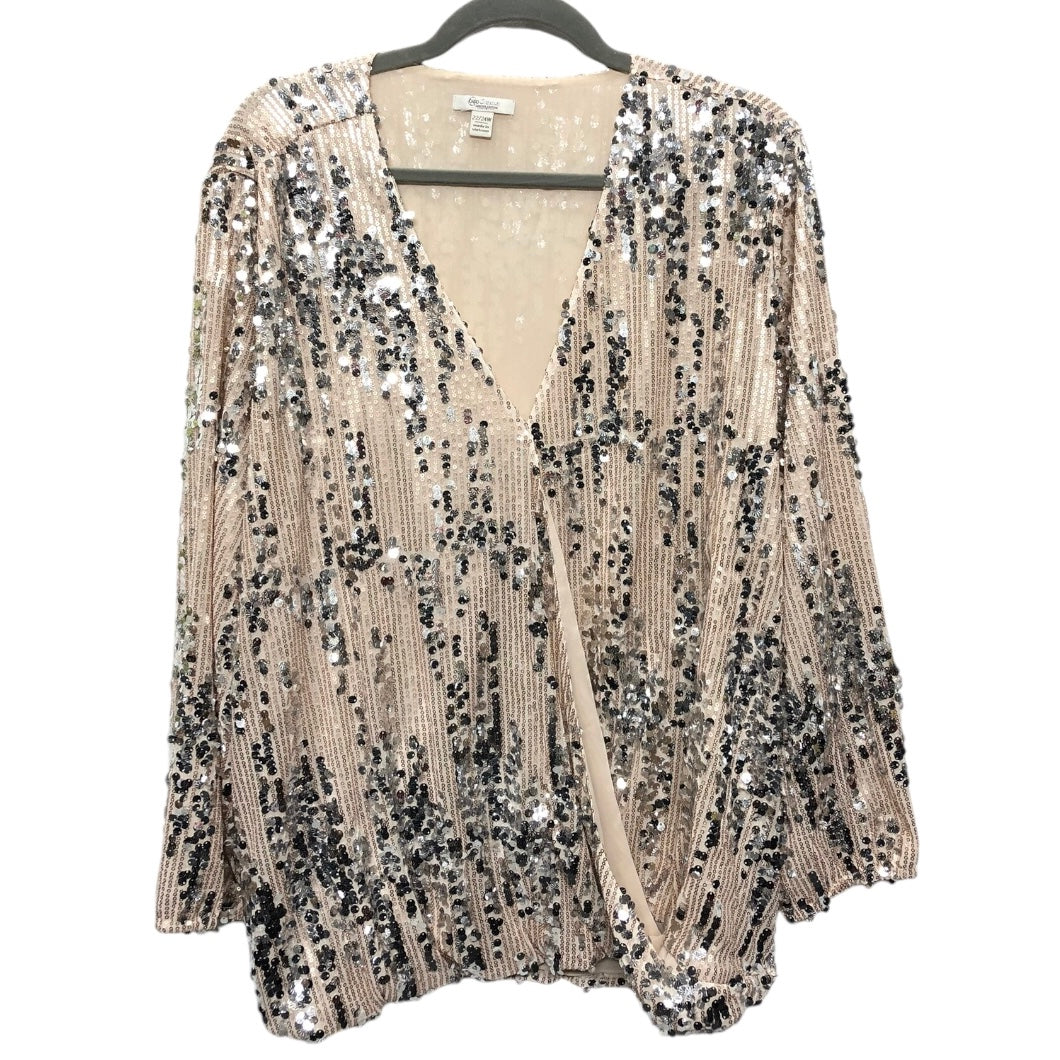 Blouse Long Sleeve By Cato In Silver & Tan, Size: 22