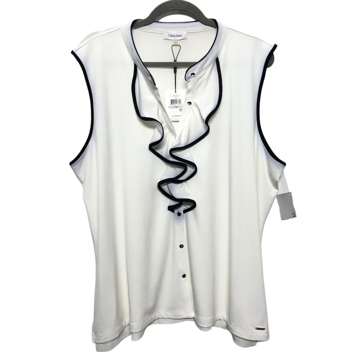 Blouse Sleeveless By Calvin Klein In White, Size: 1x