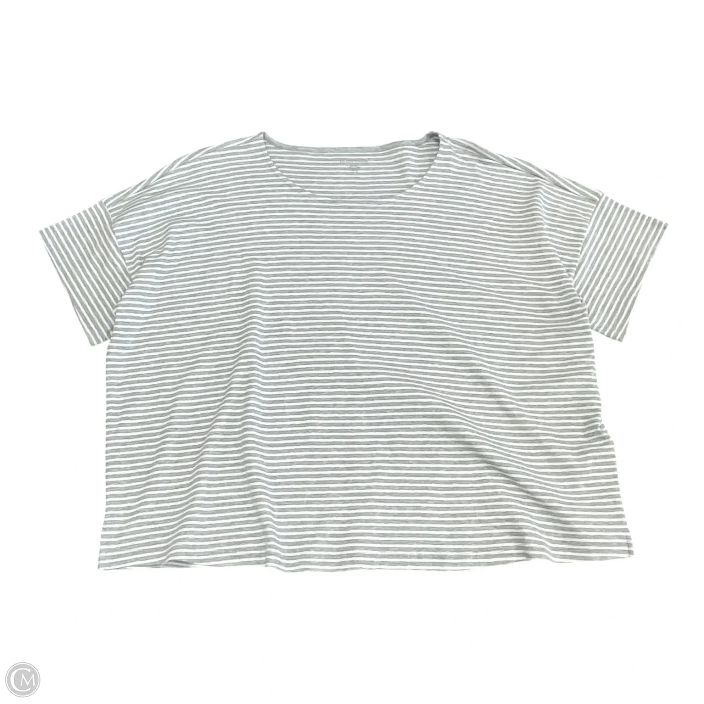 Top Short Sleeve Basic By Eileen Fisher In Grey & White, Size: L