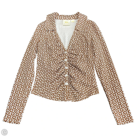 Top Long Sleeve By Anthropologie In Brown & Cream, Size: M