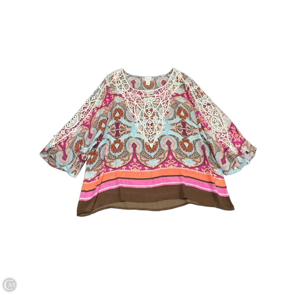 Top Short Sleeve By Chicos In Multi-colored, Size: Xl