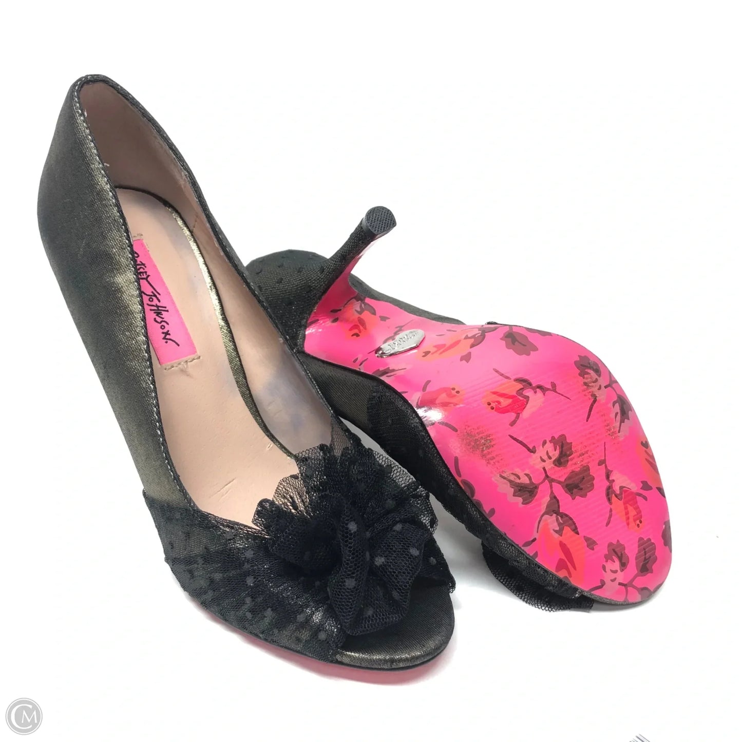 Shoes Heels Stiletto By Betsey Johnson In Black & Gold, Size: 8