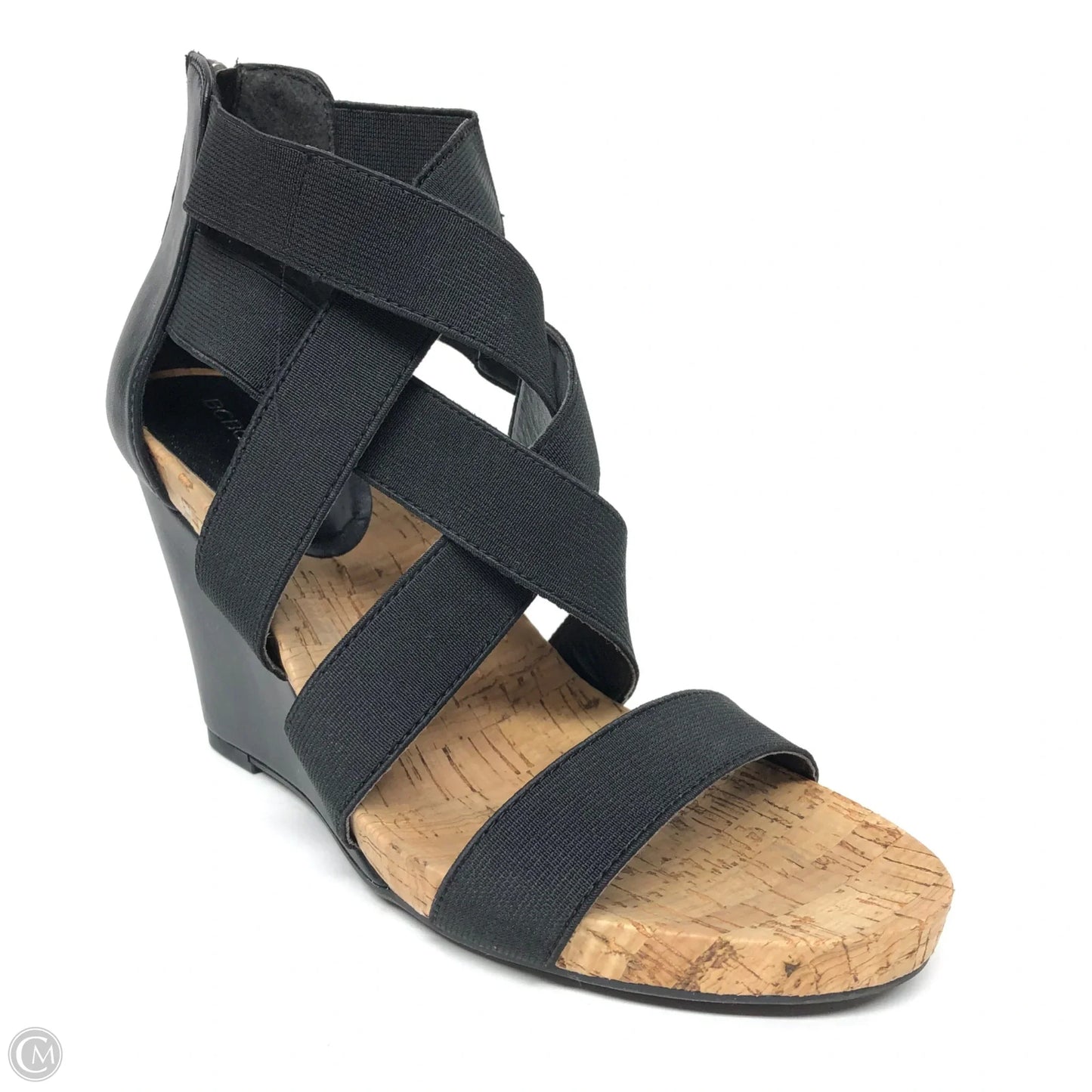 Sandals Heels Wedge By Bcbgeneration In Black & Tan, Size: 8.5