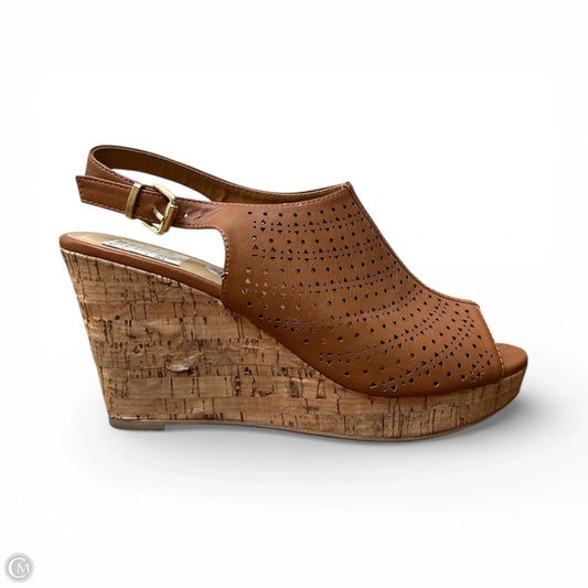 Sandals Heels Wedge By Soda In Tan, Size: 8.5