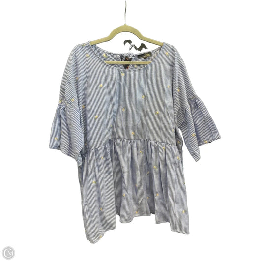 Top Short Sleeve By Suzanne Betro In Blue & White, Size: 3x
