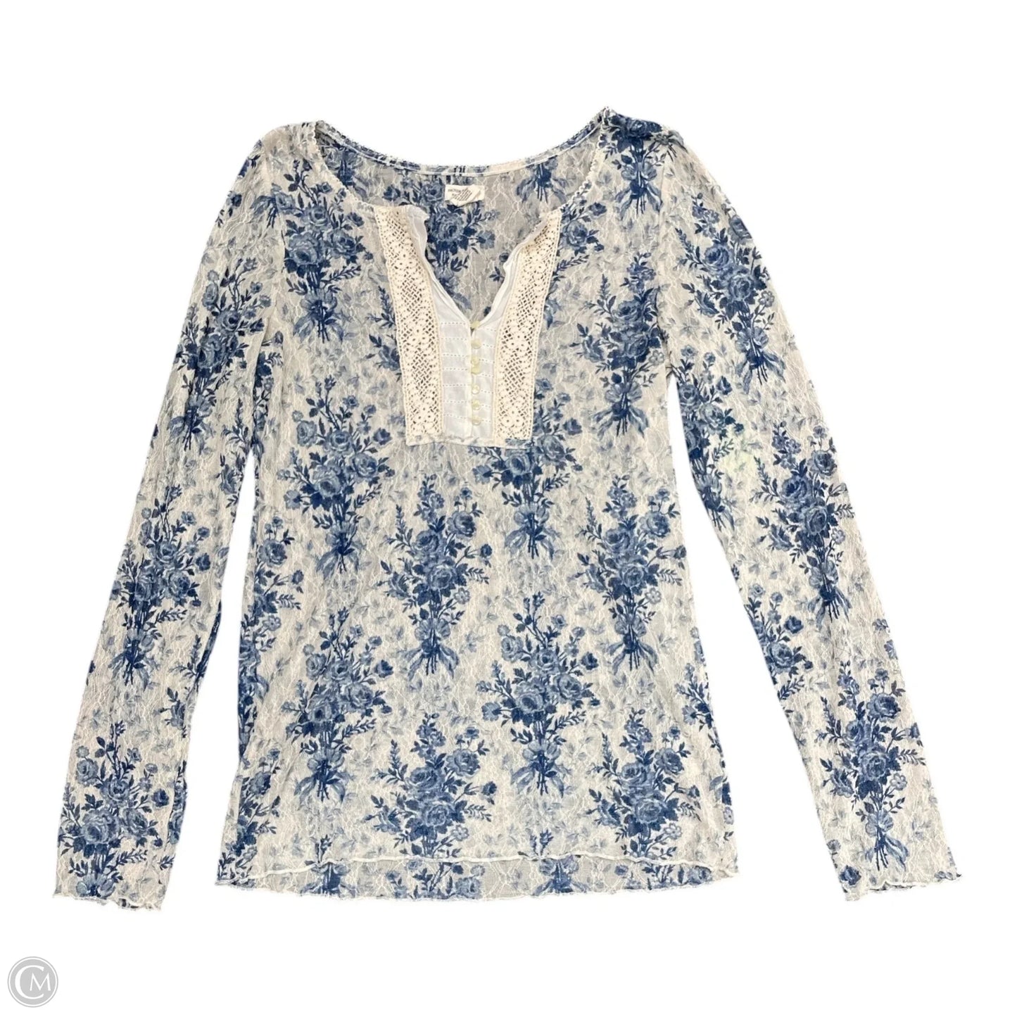Top Long Sleeve By Denim & Supply By Ralph Lauren In Blue & Cream, Size: Xl