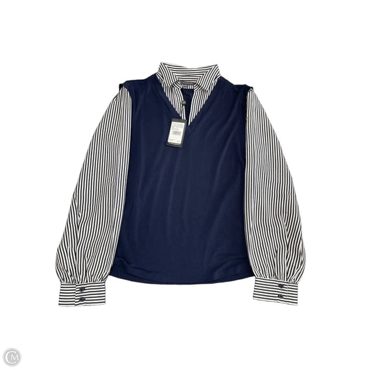Top Long Sleeve By Adrianna Papell In Blue & White, Size: M