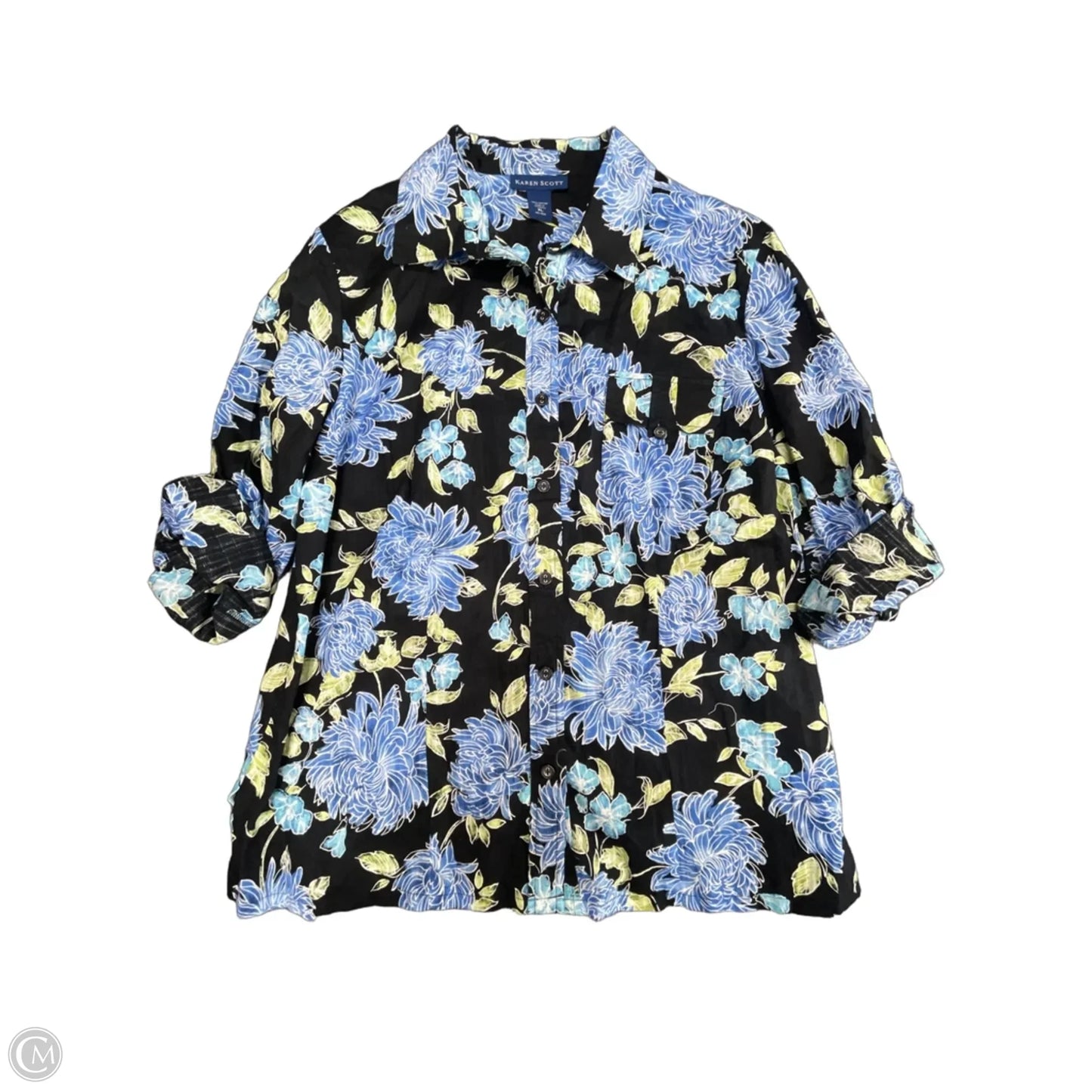 Top 3/4 Sleeve By Karen Scott In Black & Blue, Size: Xl