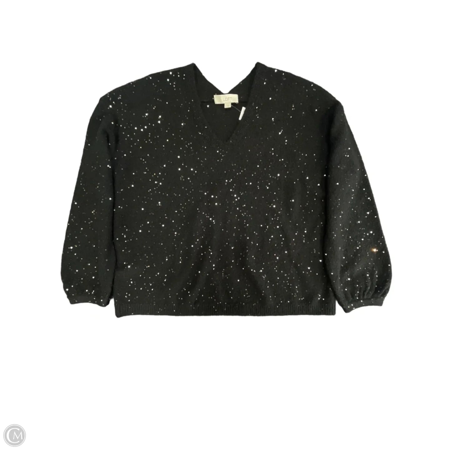 Sweater By Loft In Black & Silver, Size: L
