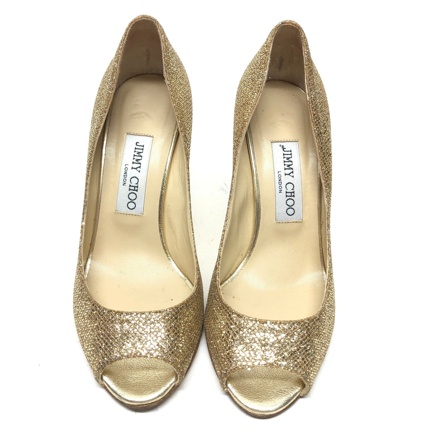 Shoes Luxury Designer By Jimmy Choo In Gold, Size: 5.5