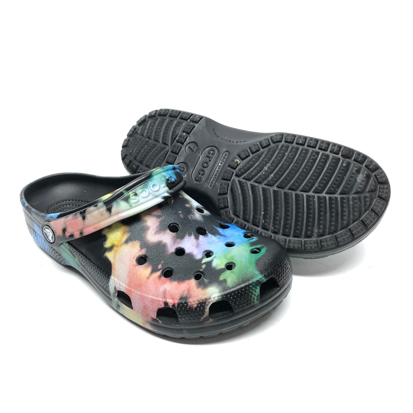 Shoes Flats By Crocs In Tie Dye Print, Size: 9