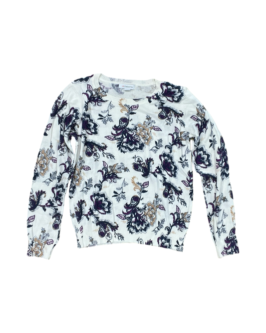Sweater By Liz Claiborne In Cream & Purple, Size:L