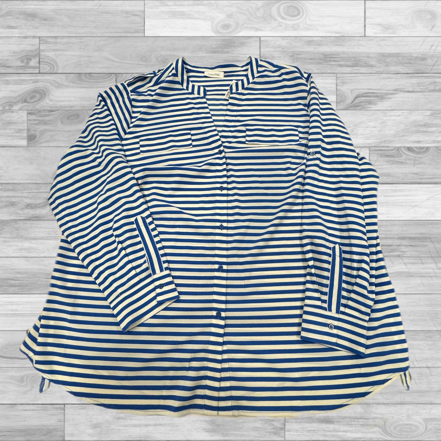 Top Long Sleeve By Calvin Klein In Striped Pattern, Size: 2x