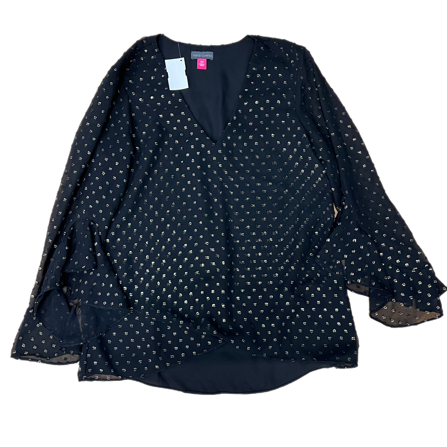 Top Long Sleeve By Vince Camuto In Black & Gold, Size: Xxs