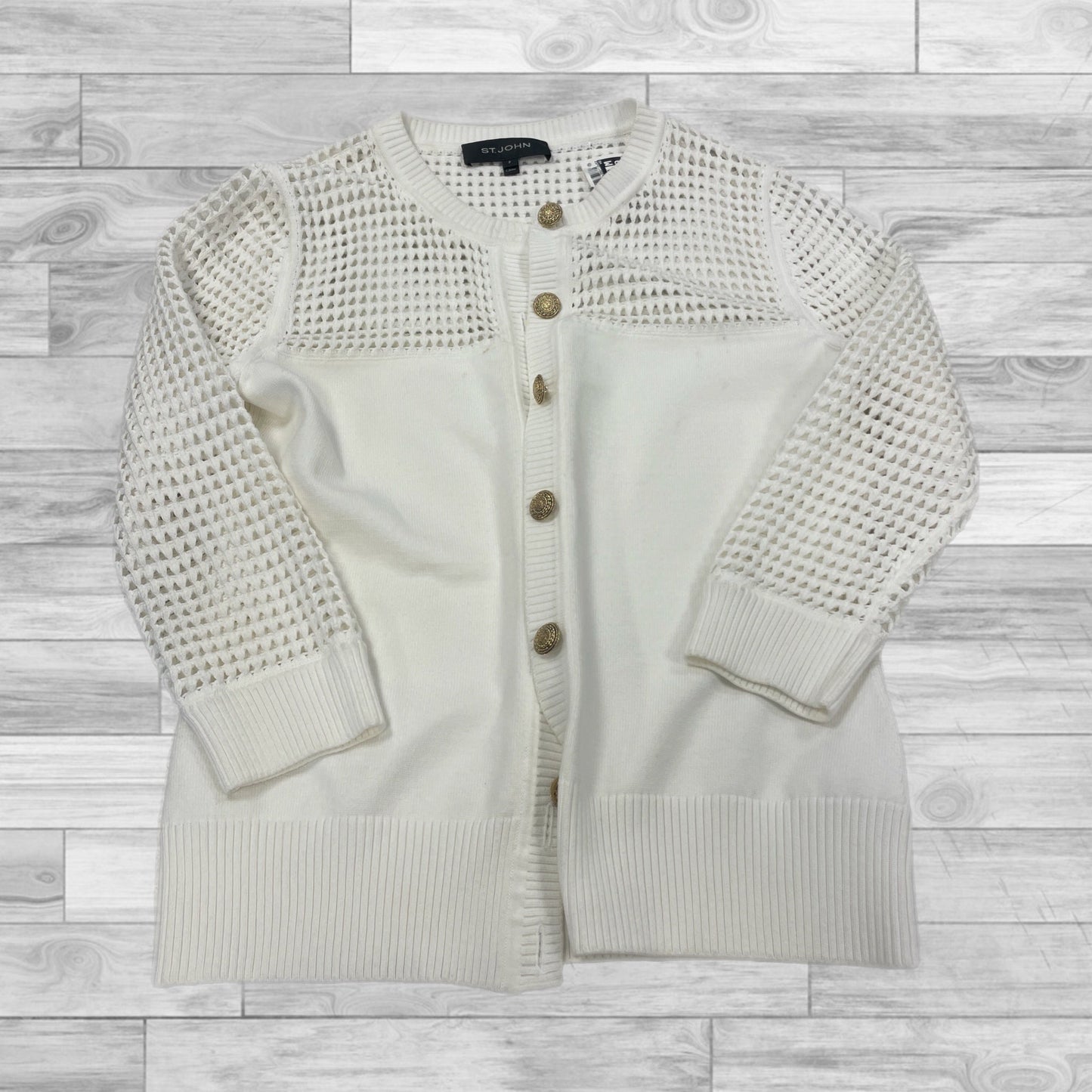 Cardigan Luxury Designer By St John Collection In White, Size: S