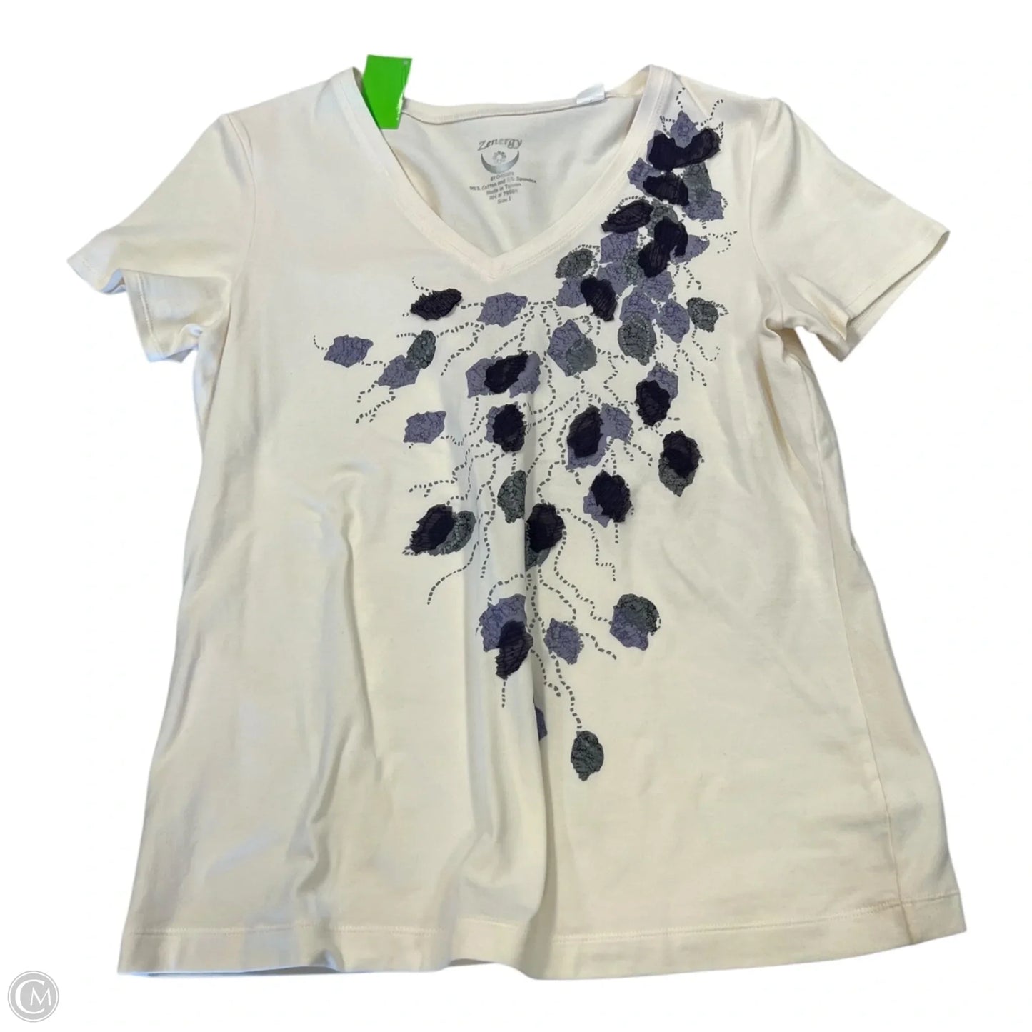 Top Short Sleeve Basic By Chicos In Purple & White, Size: M