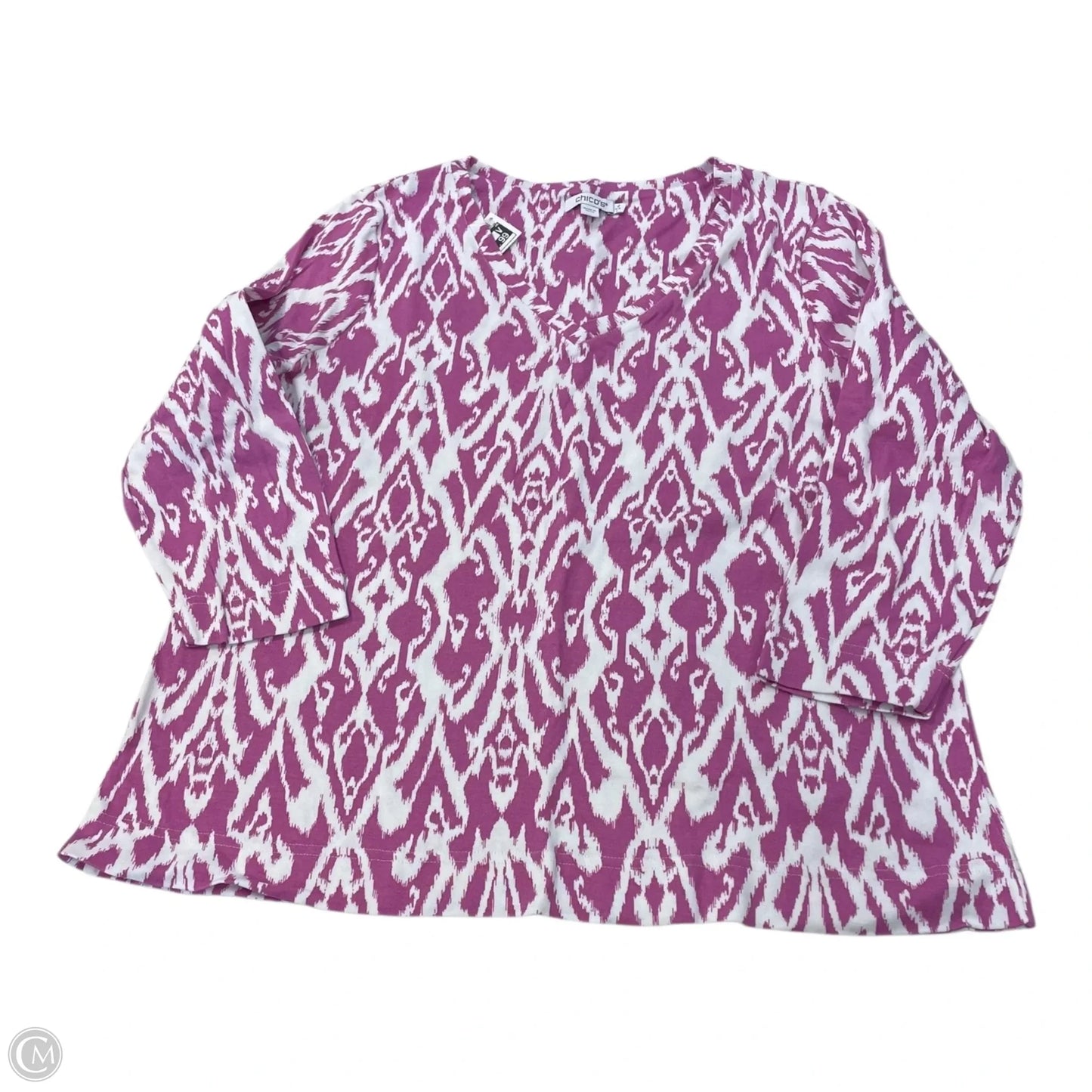 Top 3/4 Sleeve By Chicos In Pink & White, Size: L
