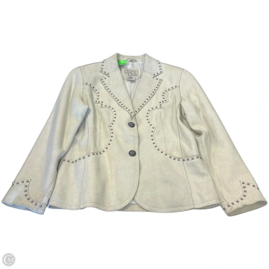 Jacket Moto Leather By Clothes Mentor In Cream, Size: M
