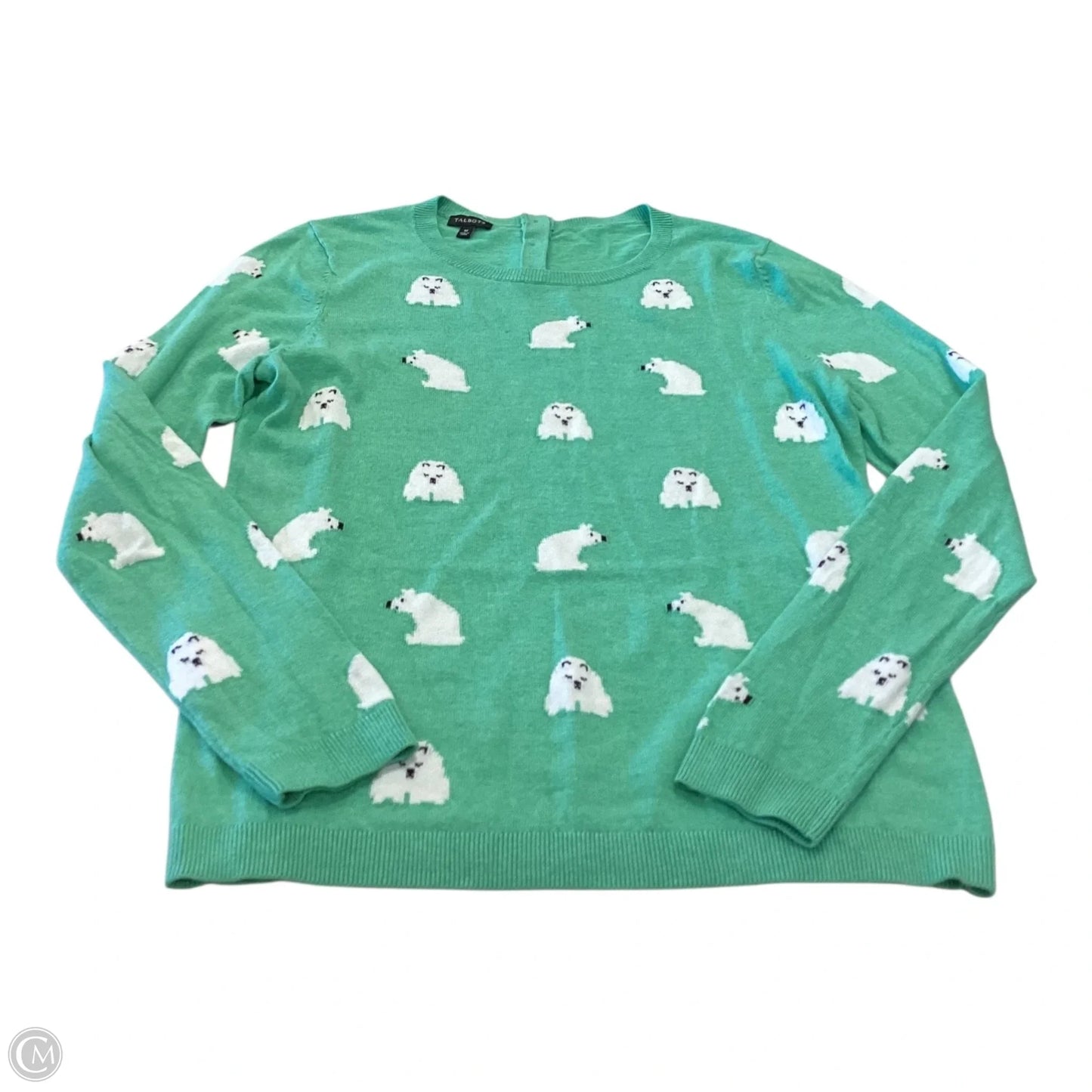 Top Long Sleeve By Talbots In Green & White, Size: M