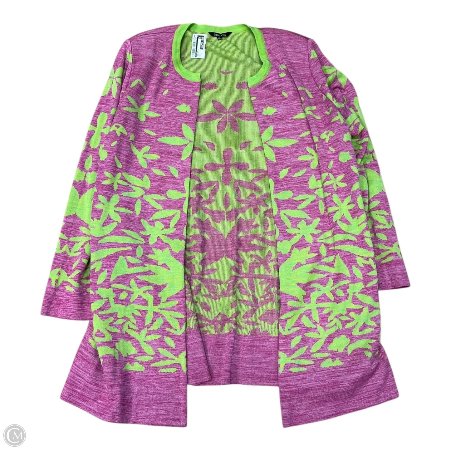 Cardigan By Misook In Green & Pink, Size: Xl