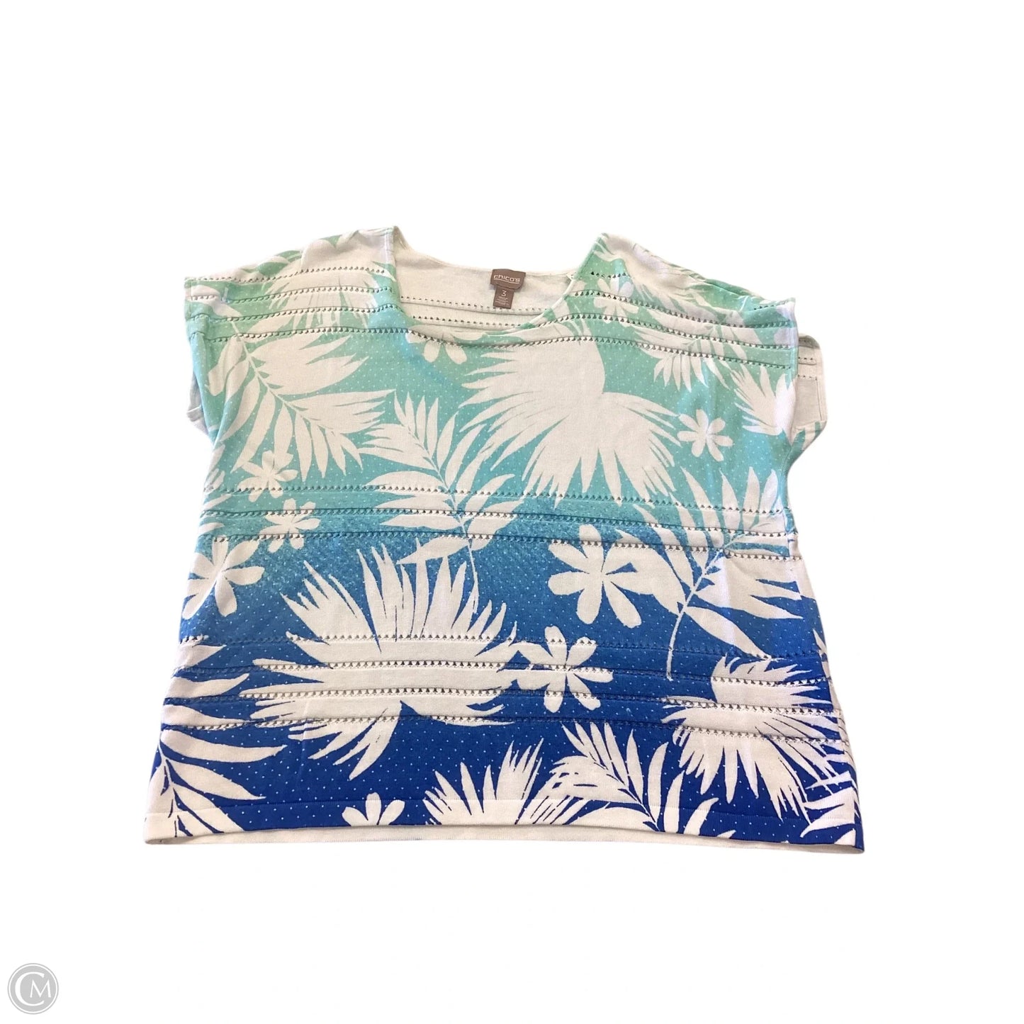 Top Short Sleeve By Chicos In Blue & Green, Size: Xl