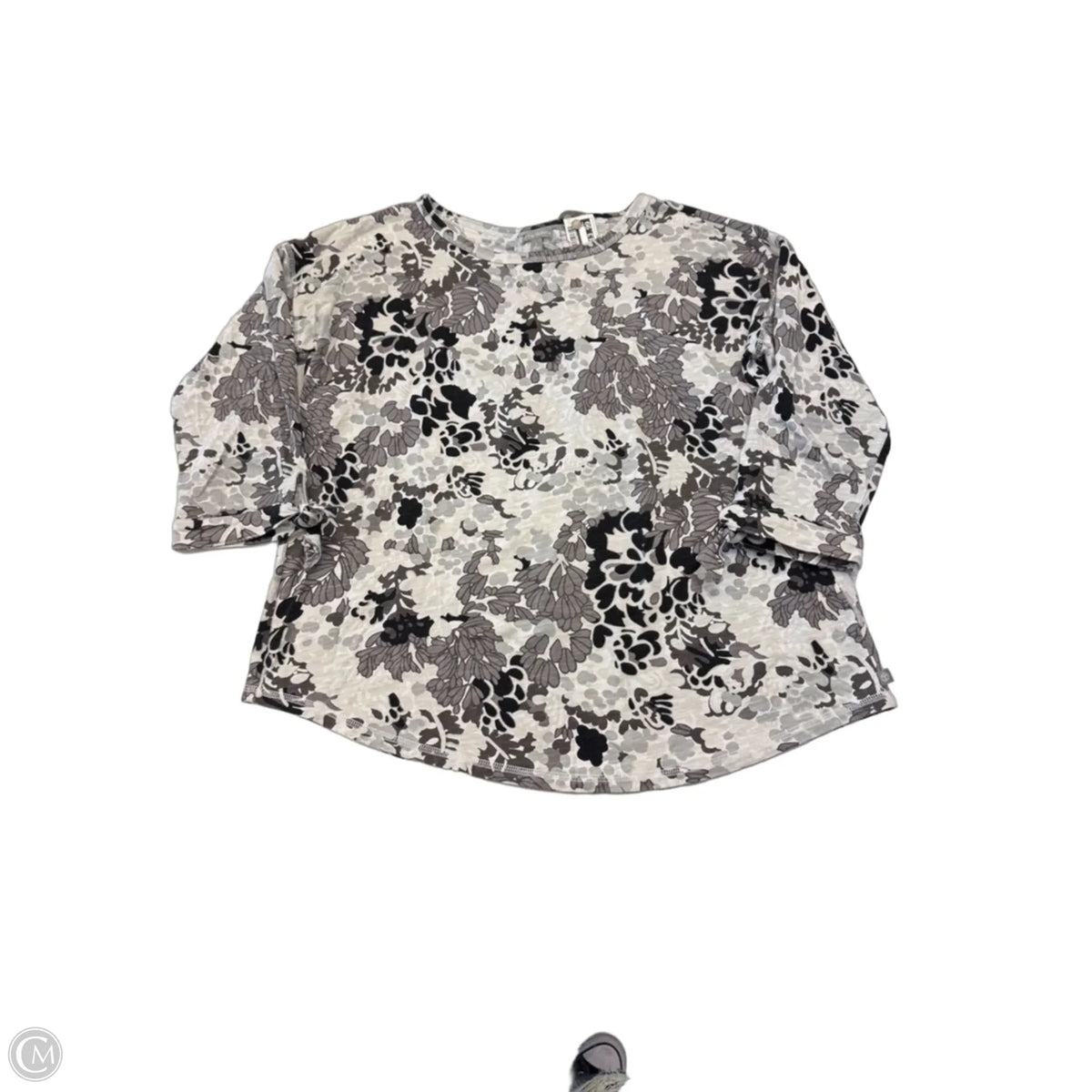 Top Long Sleeve By Talbots In Grey & White, Size: L