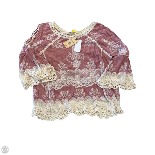 Top 3/4 Sleeve By Democracy In Cream & Pink, Size: Xl