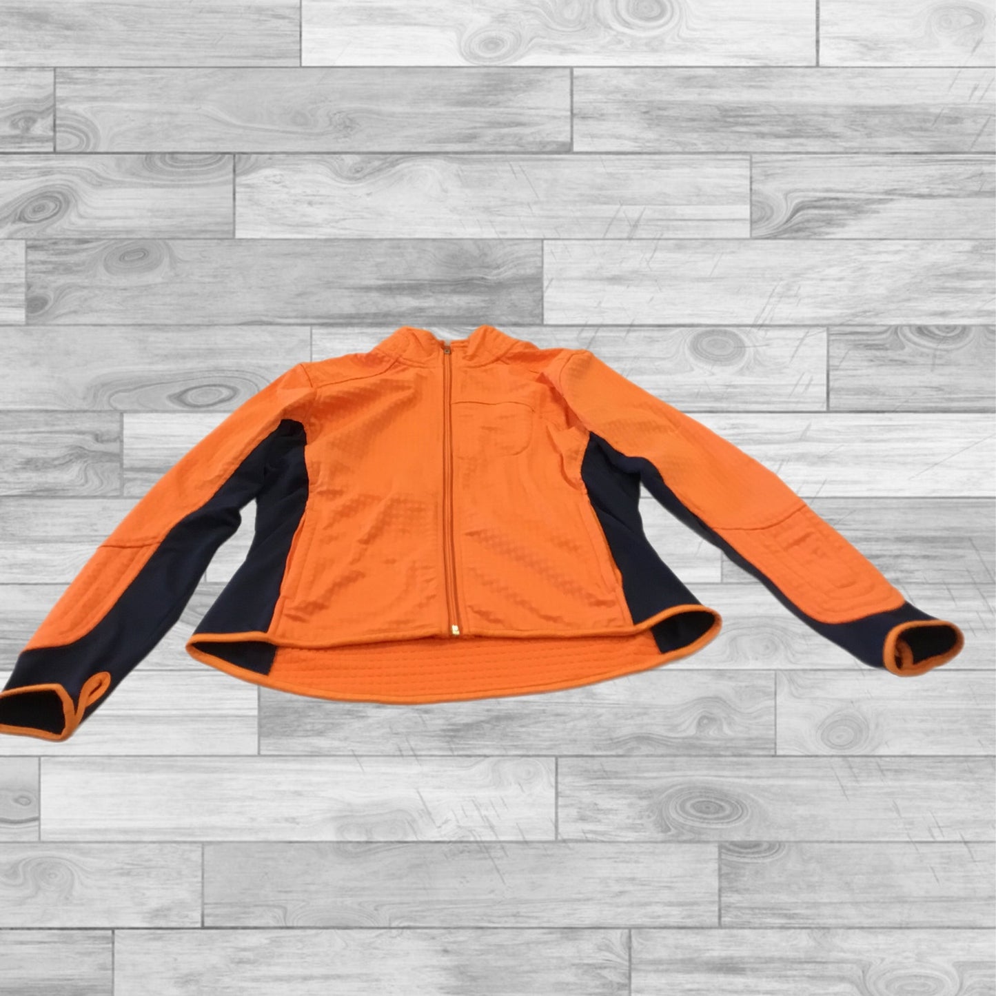 Athletic Jacket By Nike Apparel In Black & Orange, Size: L