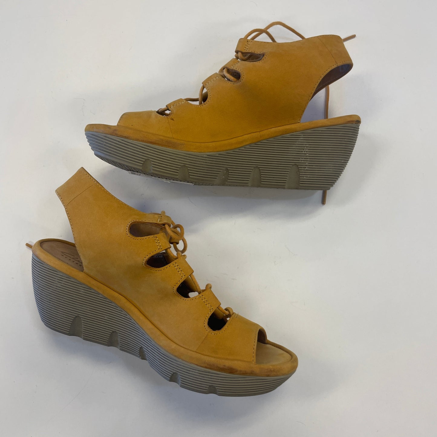 Shoes Heels Wedge By Clarks In Yellow, Size: 7