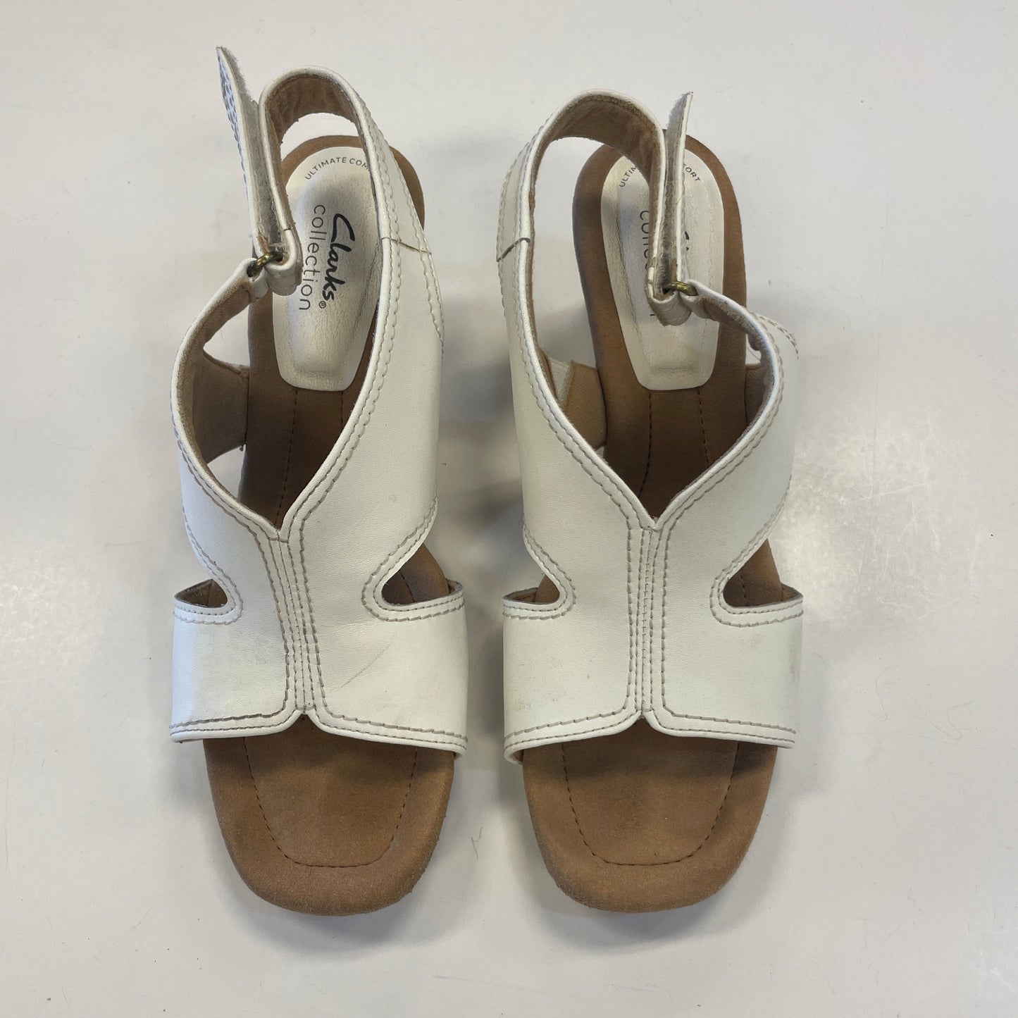 Shoes Heels Wedge By Clarks In Tan & White, Size: 7.5